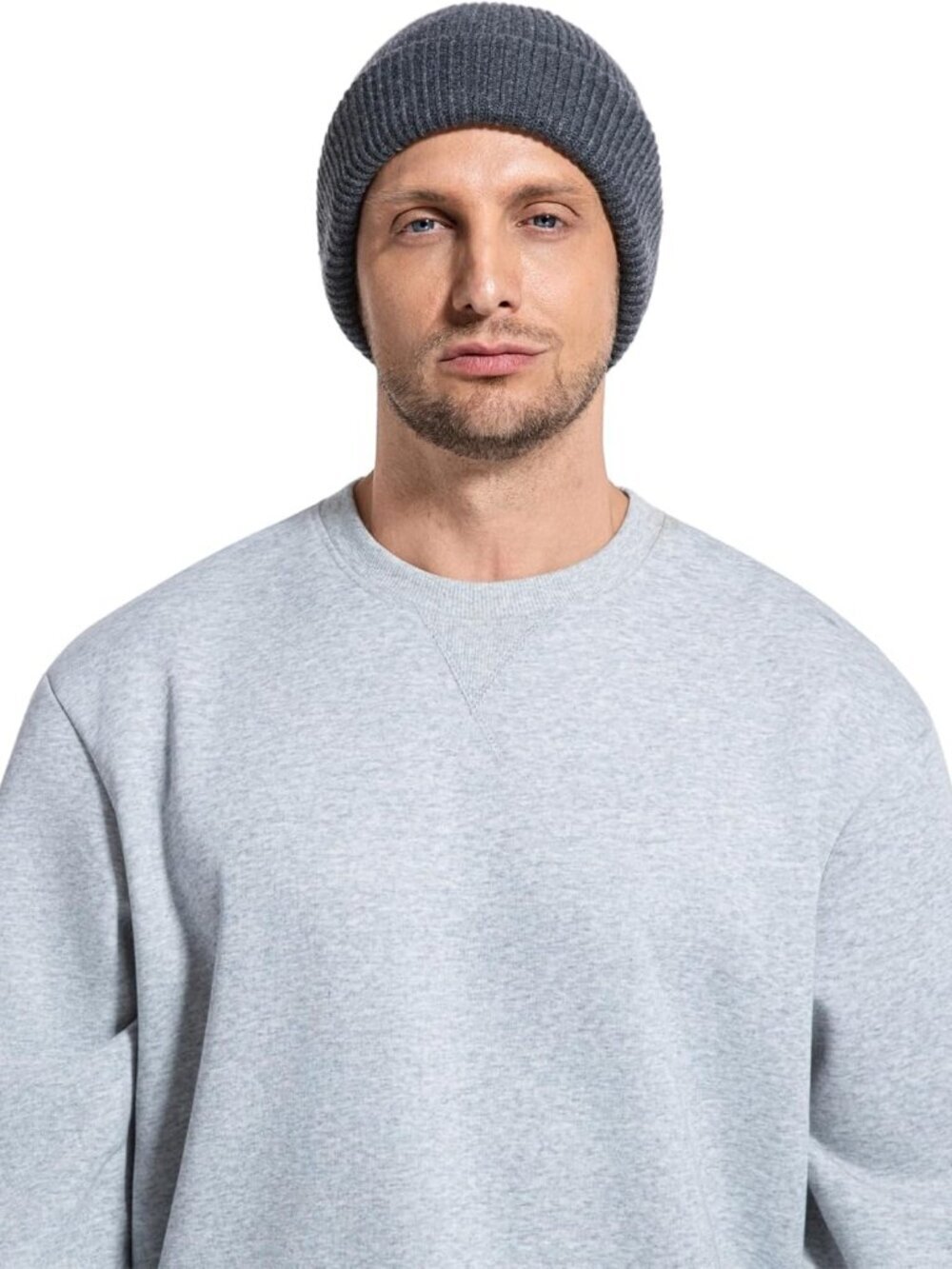 Unisex White Warm Thick Knitted Cuffed Beanie Winter Pull-on Classic Skull Cap - Picture 2 of 7
